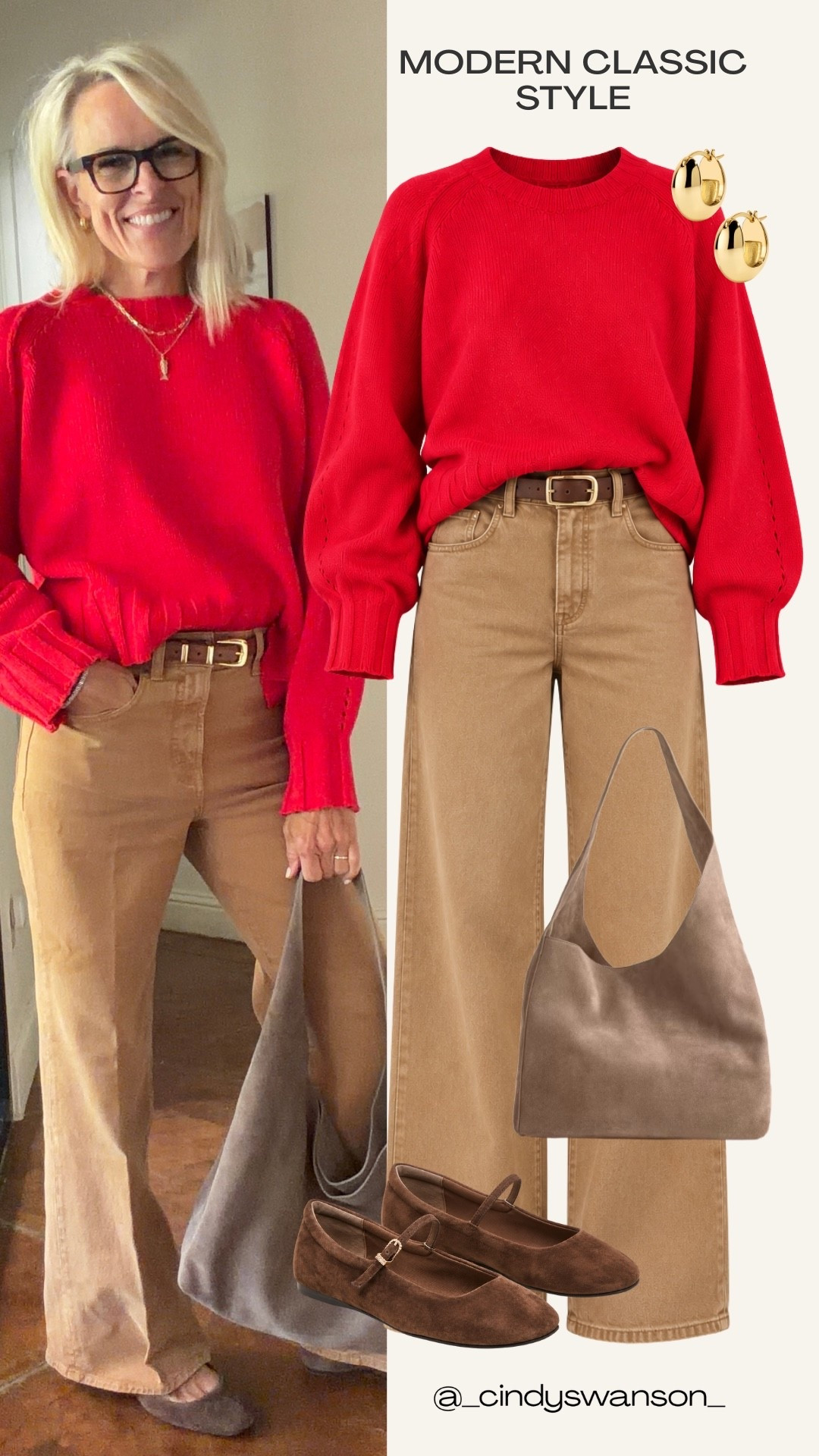 A red sweater with wide-leg tan pants is one of those simple combinations that always feels polished. I love how the rich red adds color while the neutral pants, soft suede flats, and taupe bag keep everything classic and easy to wear.

#LTKOver40 #LTKootd #LTKTravel