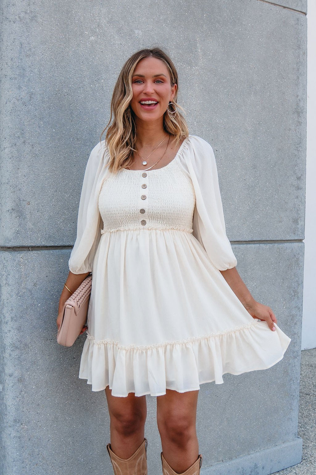 Hadley Cream Smocked Mini Dress | Magnolia Boutique
