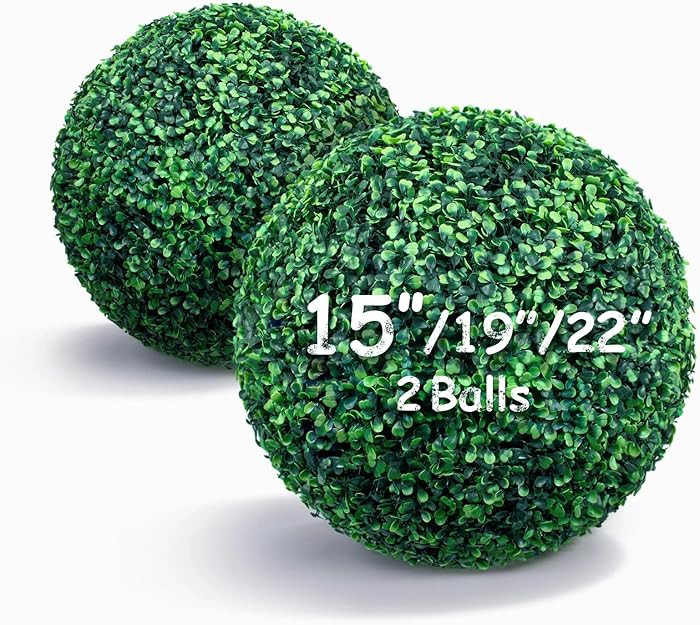 15 Inch 2 Packs Artificial Boxwood Balls Topiary Balls, 4 Layers of UV-Resistant Greenery Balls I... | Amazon (US)
