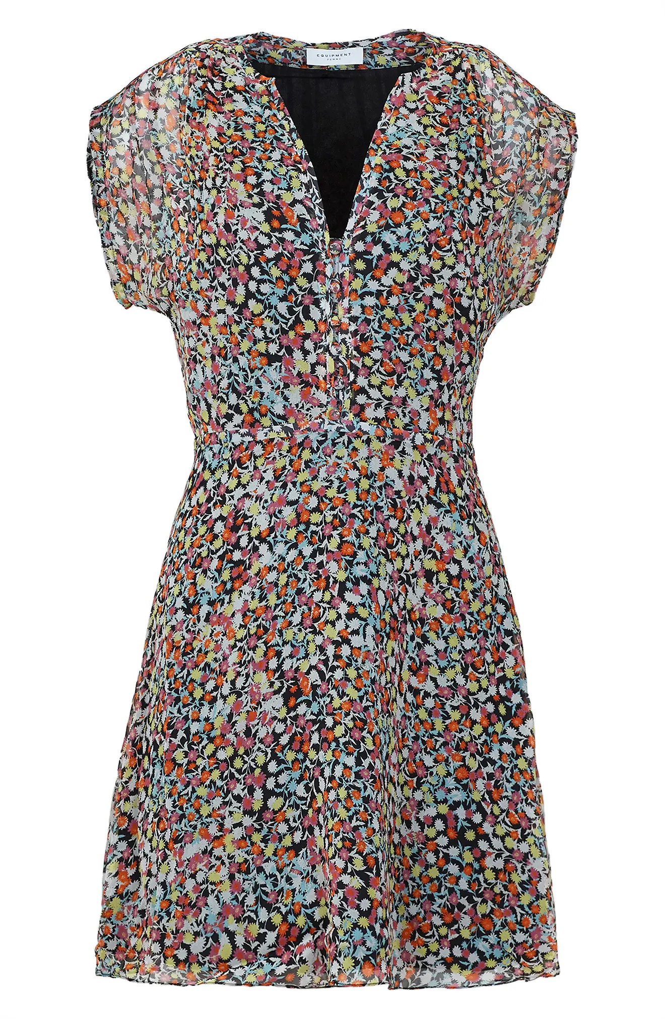 Equipment Danette Short Sleeve Floral Dress in Trueblackmulti at Nordstrom, Size 2 | Nordstrom
