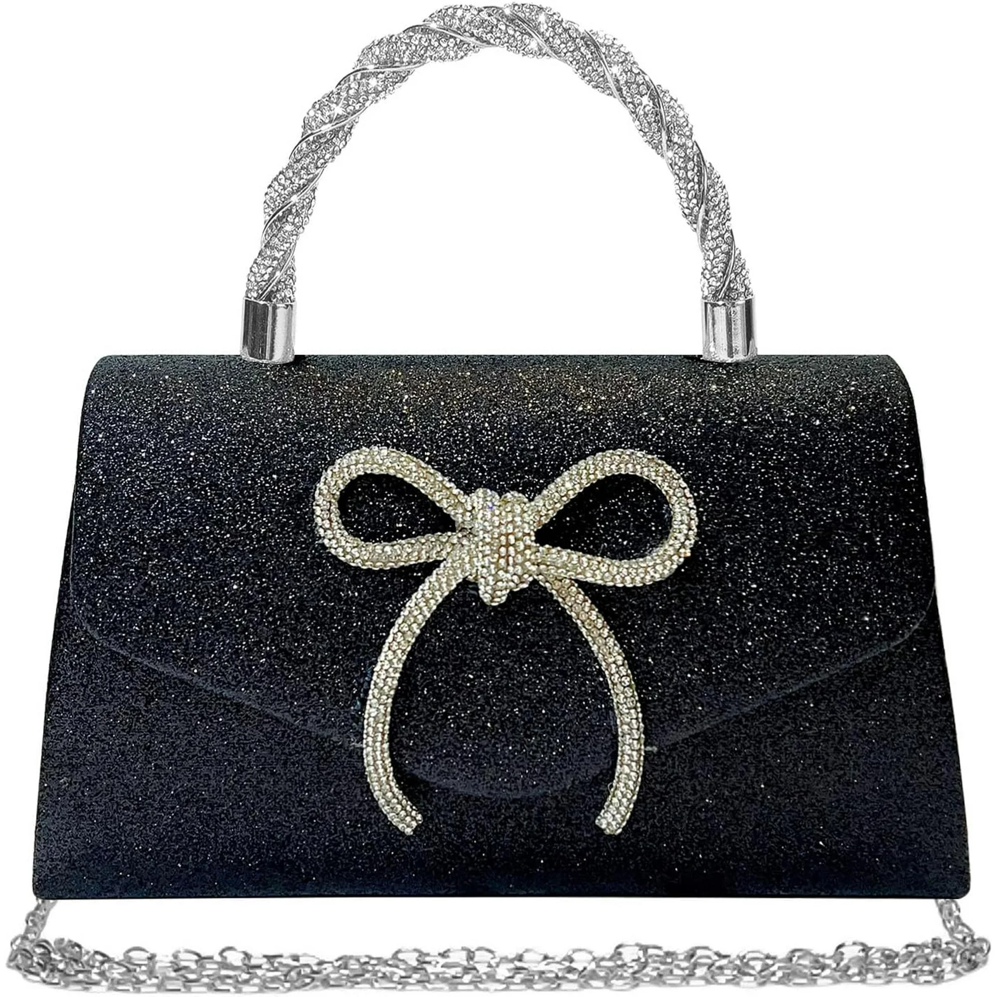 Women Evening Bag Sparkly Bow Clutch Purses Wedding Glitter Rhinestone Clutch Bags Dressy Handbag... | Walmart (US)