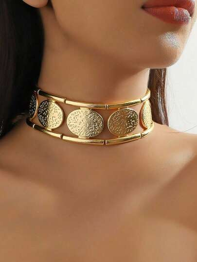 1pc Fashionable Metal Geometric Spiral & Hollowed Out Flower Shaped Necklace Valentines,Mom,Mothe... | SHEIN