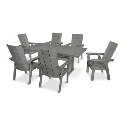 POLYWOOD Modern Curveback Adirondack Farmhouse Trestle Dining Set | Wayfair North America