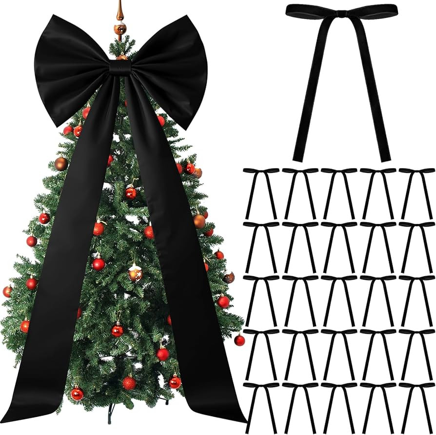 71 x 20 Inch 25 Pcs Giant Black Bow Christmas Tree Topper with 24 Pcs Small Velvet Christmas Bow ... | Amazon (US)