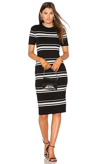 MINKPINK Stripe Rib Sweater Midi Dress in Black Stripe | Revolve Clothing