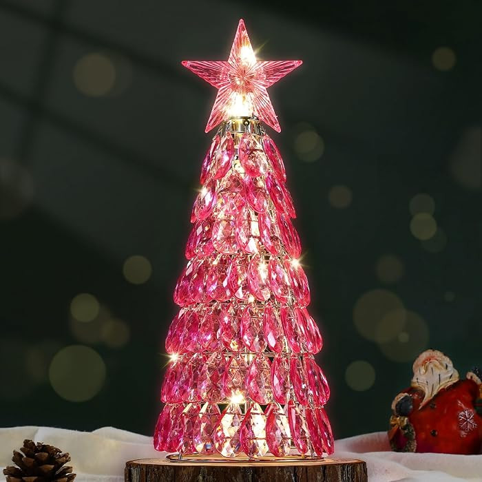 Lewondr Christmas Tree Lamp, 12 Inch Battery Powered Crystal Tabletop Lighted Christmas Decorativ... | Amazon (US)