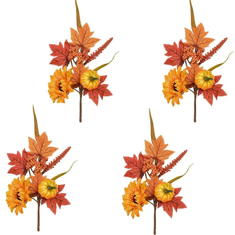 Dolicer 4 Pcs Fall Decor Artificial Maple Leaves Floral Picks, Fake Pumpkin Stem Thanksgiving Tab... | Walmart (US)