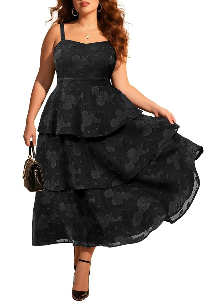 Plus Size Summer Dresses - Floral Beach Wedding Guest Semi Formal Tiered Flowy Long Sundress | Amazon (US)