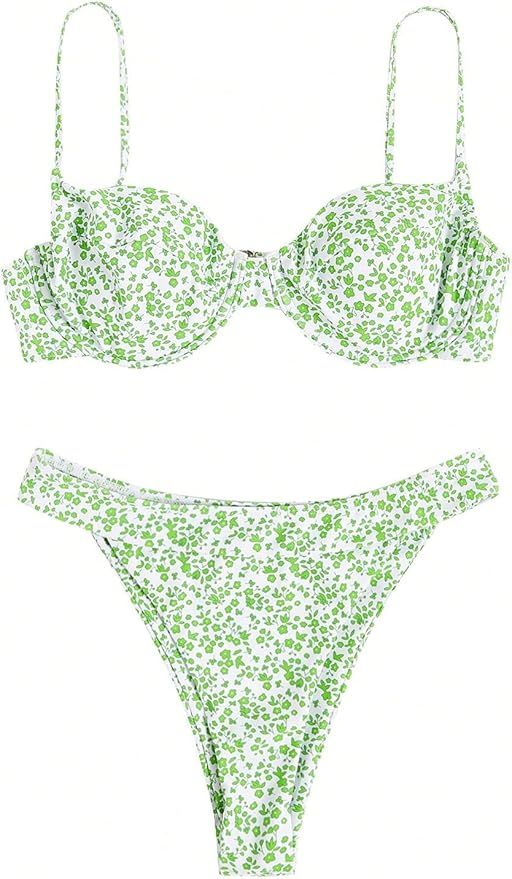 WDIRARA Women's Floral Print Underwire Bikini Swimsuit 2 Piece Bathing Suits Swimwear | Amazon (US)