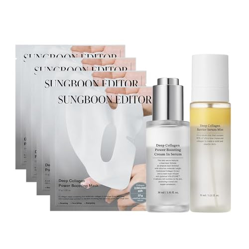 SUNGBOON EDITOR Collagen Boosting TRIO: Deep Collagen Mask (4ea) & Serum Mist & Cream in Serum, Best Korean Glass Skin Care Set, Gifts for Mom, Christmas Gifts for Women | Amazon (US)