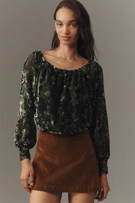 By Anthropologie Off-Shoulder Burnout Velvet Blouse | Anthropologie (US)