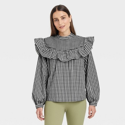 Women's Long Sleeve Ruffle Yoke Top - A New Day™ | Target