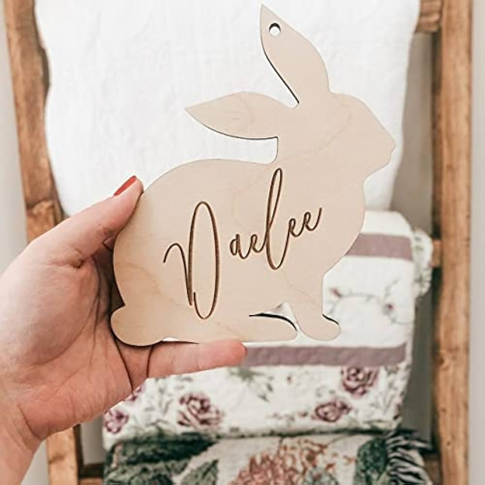 Personalized Custom Easter Basket Name Tag Laser Engraved Birch Wood | Amazon (US)