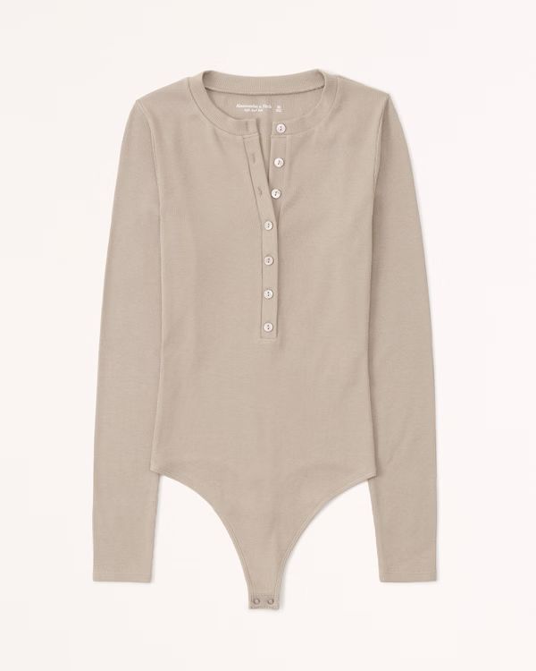 Long-Sleeve Ribbed Henley Bodysuit | Abercrombie & Fitch (US)