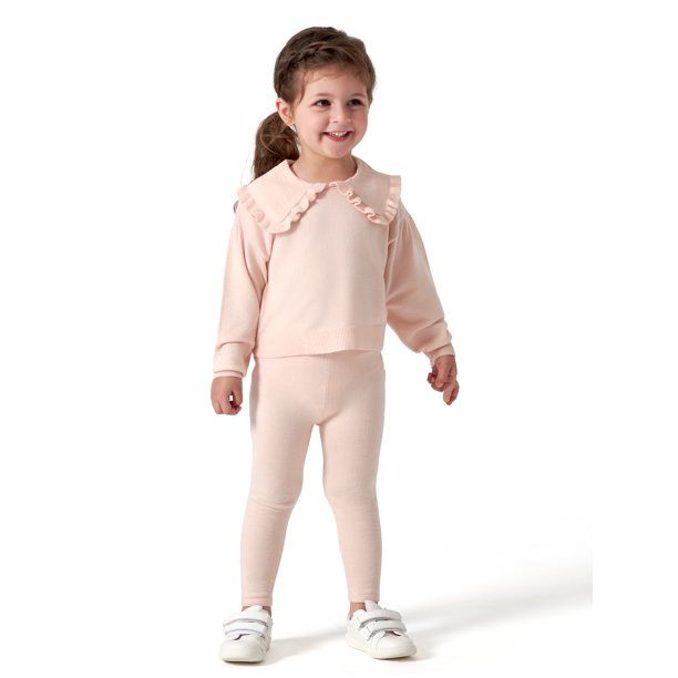 Modern Moments by Gerber Baby & Toddler Girl Ribbed Sweater with Peter Pan Collar and Leggings Ou... | Walmart (US)