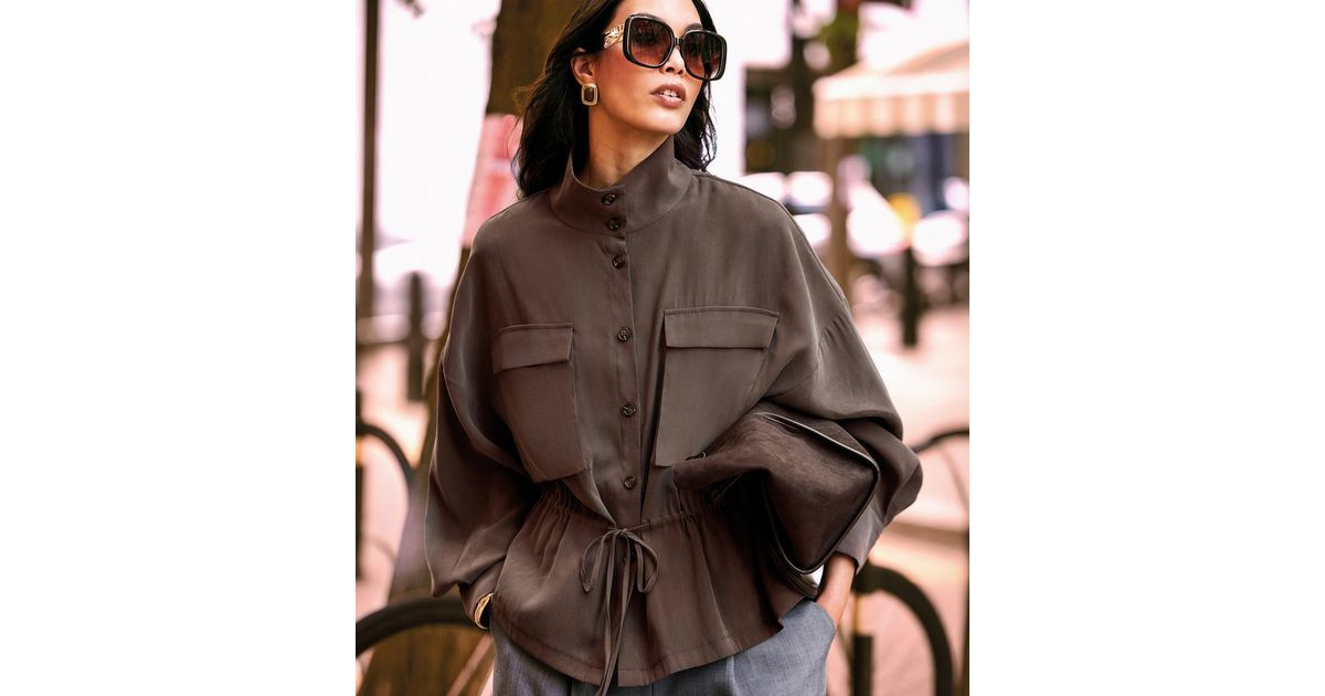 Women's Dark Brown Long Sleeve Funnel Neck Shacket New Look | New Look (UK)