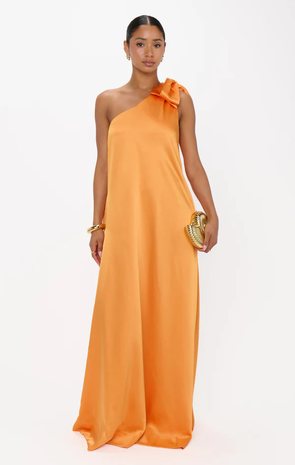 Jackie Maxi Dress ~ Tangerine Fluid Satin | Show Me Your Mumu