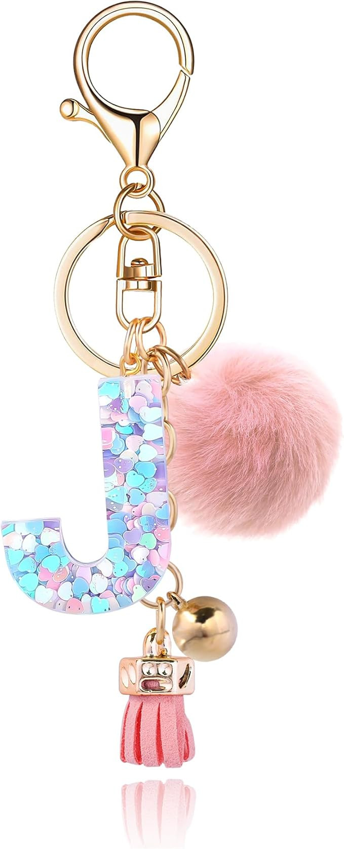 Resin Alphabet Initial Letter Keychain Keyring for Women Purse Handbags With Fur Ball Pom | Amazon (US)
