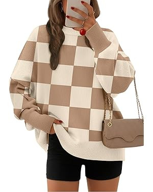 EFAN Women's Oversized Sweaters 2025 Fall Crewneck Batwing Sleeve Pullover Sweaters | Amazon (US)