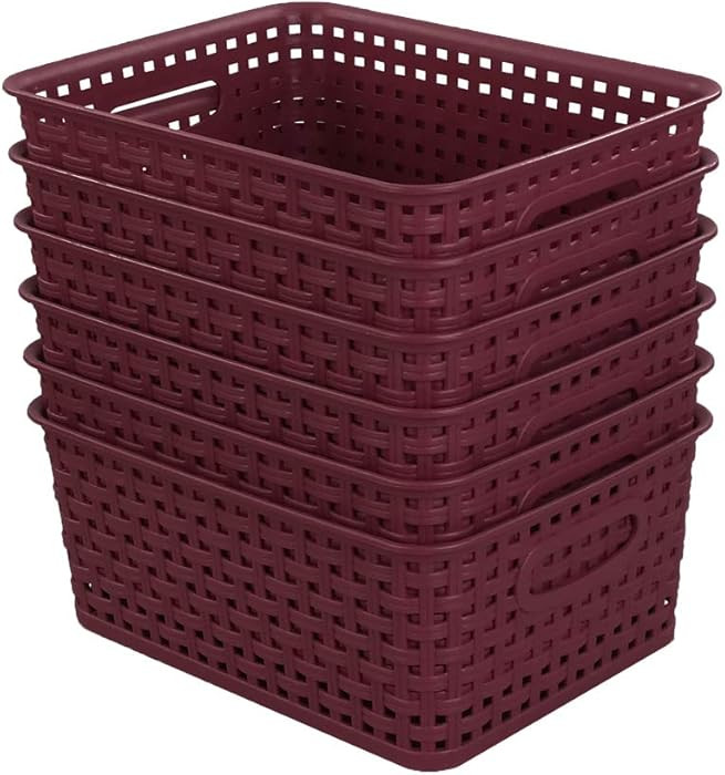 Sandmovie Plastic Weave Storage Baskets for Kitchen Bathroom, Wine Red, 6 Packs, F | Amazon (US)