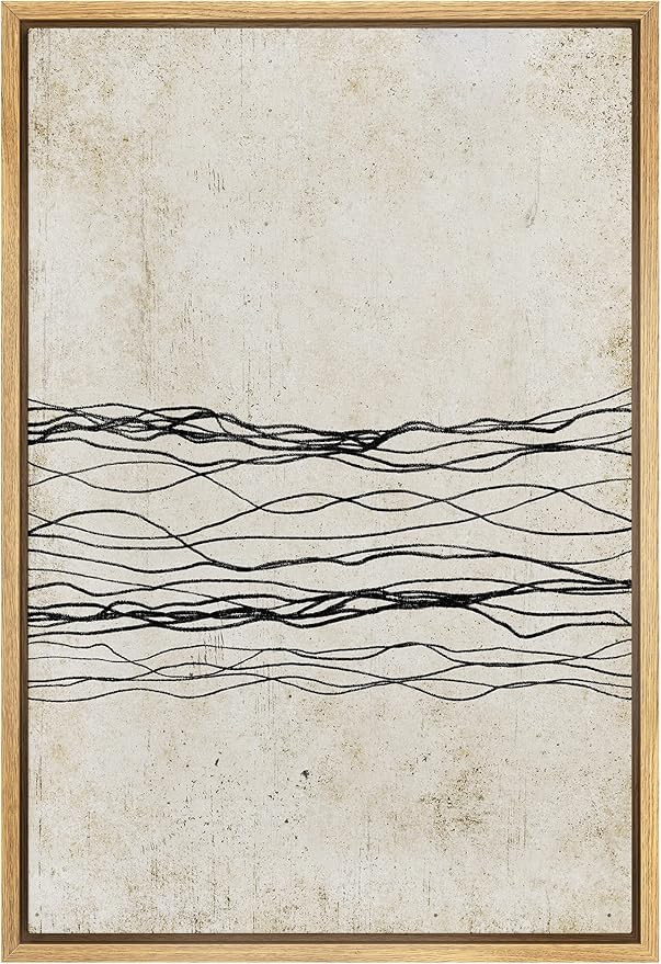 SIGNWIN Framed Canvas Print Wall Art Geometric Tan Black Mid-Century Wave Abstract Shape Illustra... | Amazon (US)