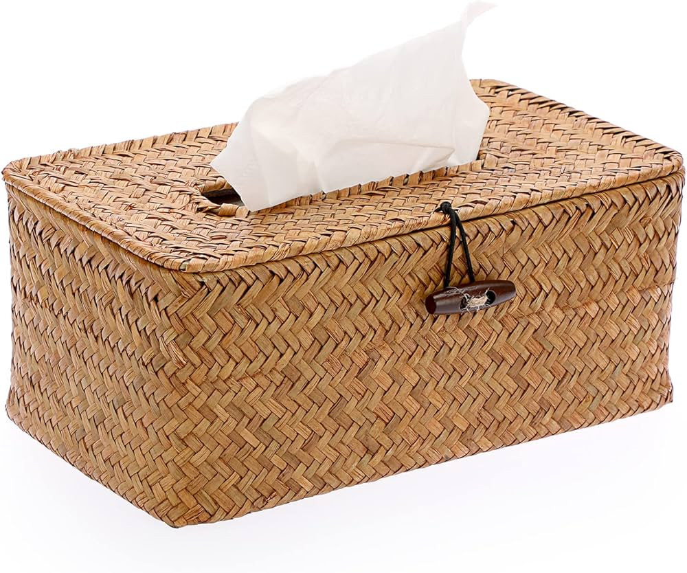 BTSKY Household Rectangular Seagrass Facial Tissue Box, Rattan Tissue Box Cover, Decorative Wicke... | Amazon (CA)