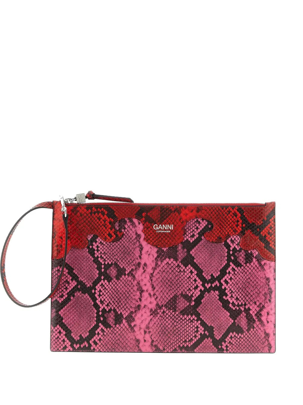 GANNI Fairy embossed snake-print clutch bag - Pink | Farfetch Global