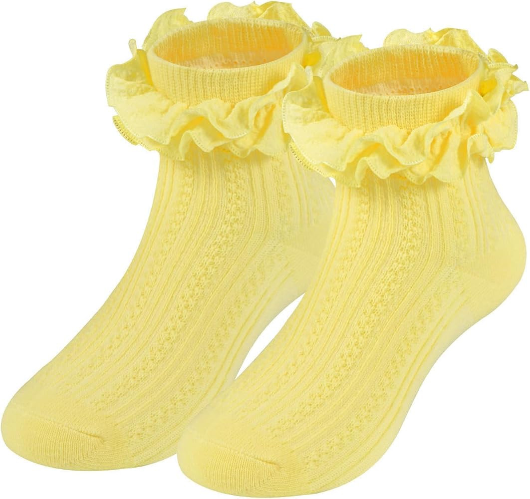 Toddler Girls Ruffle Socks, Newborn Girl Cotton Lace Frilly Socks, Cute Princess Style Dress Sock... | Amazon (US)