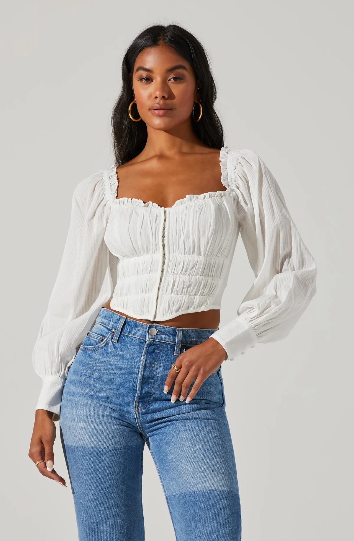 Amber Shirred Hook And Eye Long Sleeve Top | ASTR The Label (US)
