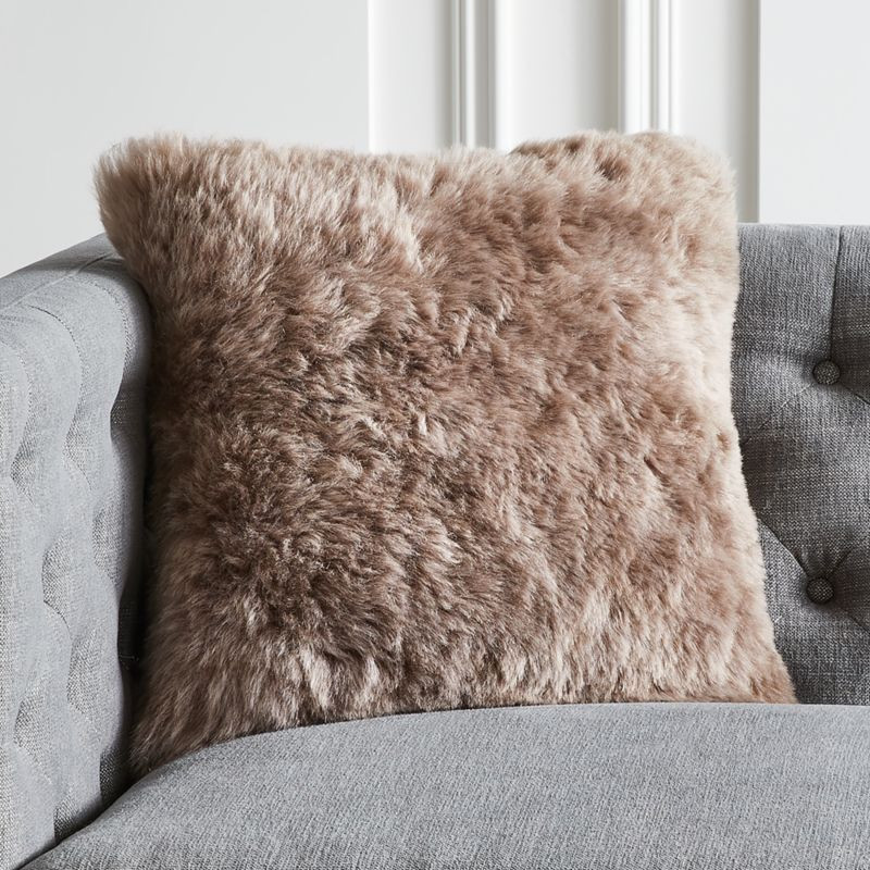16" Shorn Sheepskin Taupe Pillow | CB2 | CB2