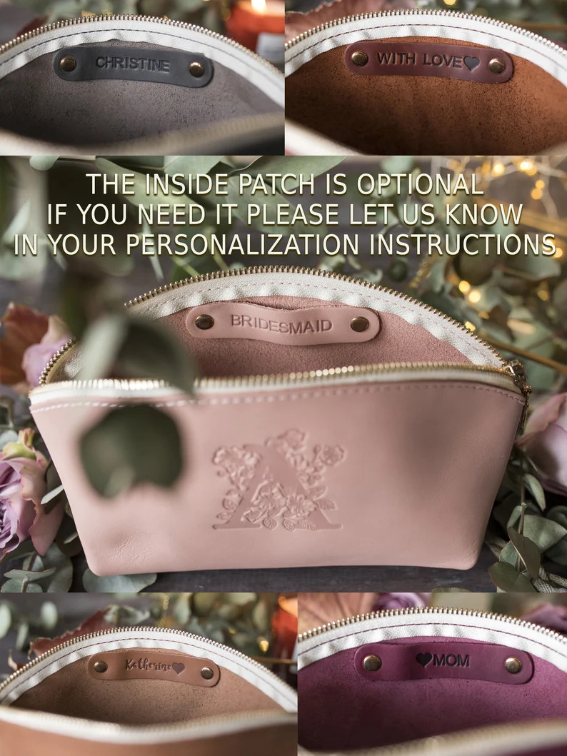 Сustom initial makeup bag Bridesmaid gift personalized leather custom bridesmaid gift initial ma... | Etsy (US)