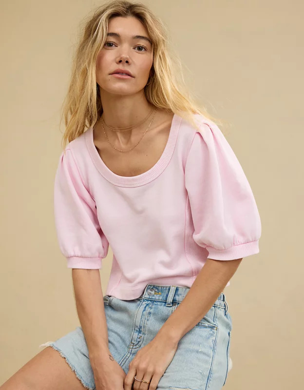 Aerie Seams Right Short Sleeve Sweatshirt | Aerie