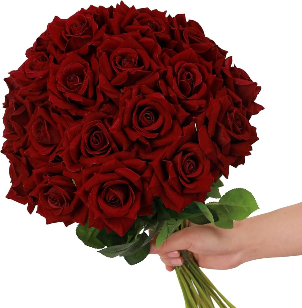 Floweroyal 12pcs Artificial Roses Velvet Flowers with Long Stem Fake Roses Bouquet DIY for Home G... | Amazon (UK)