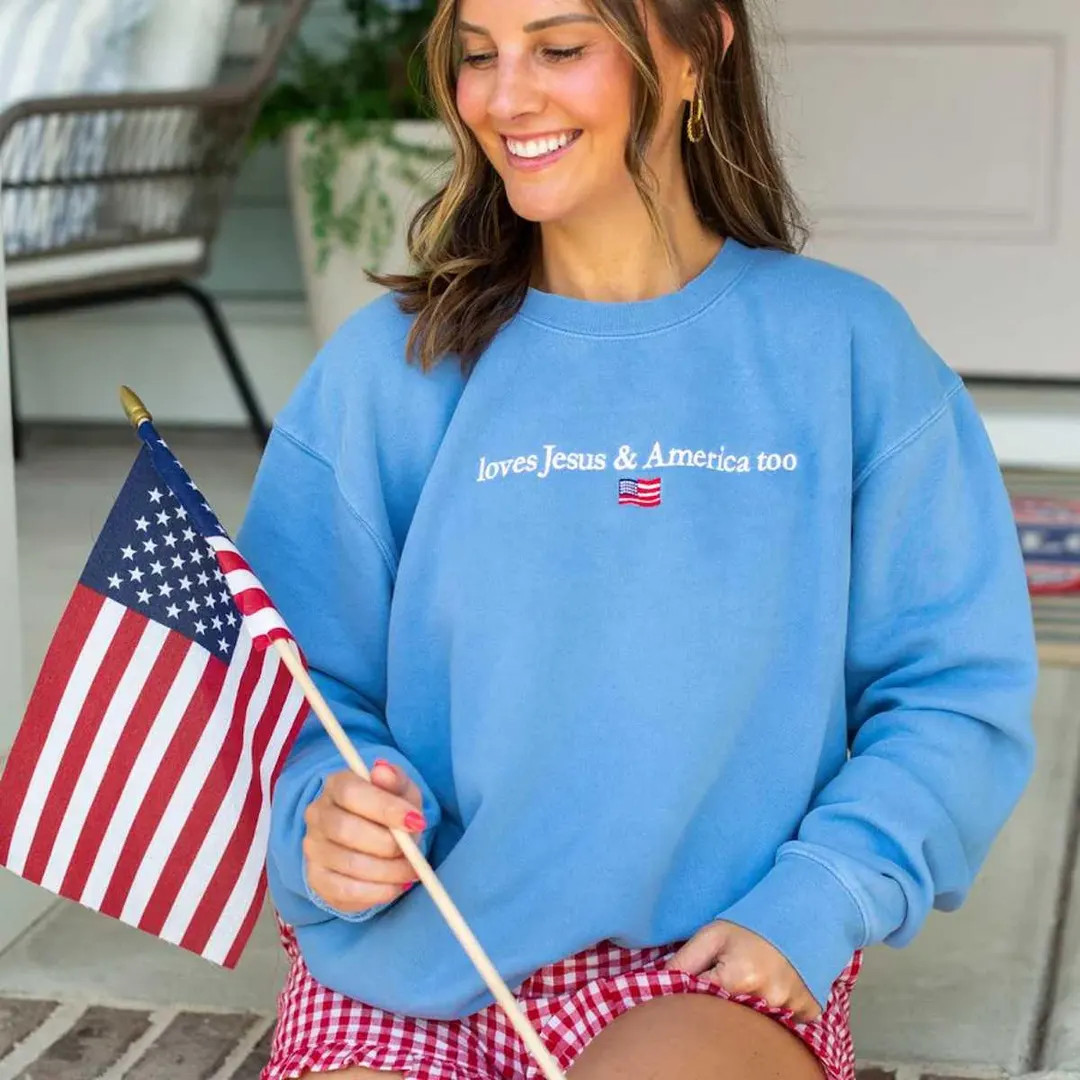 Faith and Freedom Embroidered Sweatshirt, Loves Jesus and America Too Crewneck, 4th of July Patri... | Etsy (Global)