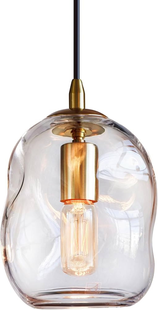 CASAMOTION Modern Glass Pendant Light Kitchen Island Brass Gold Organic Globe Hanging Industrial ... | Amazon (US)