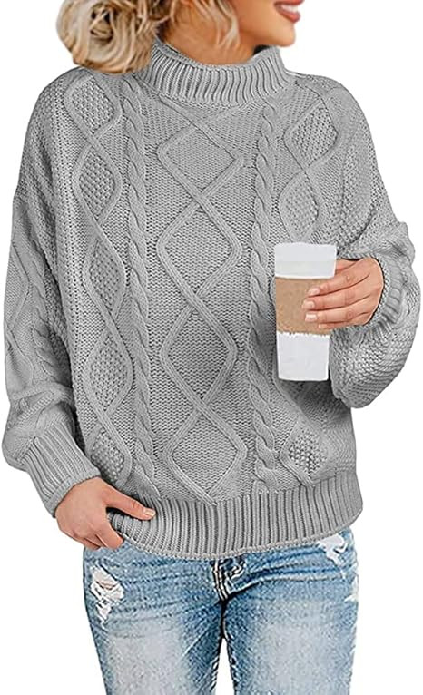 Womens Turtleneck Oversized Pullover Sweaters Cable Knit Batwing Long Sleeve Loose Fit Chunky Jum... | Amazon (US)