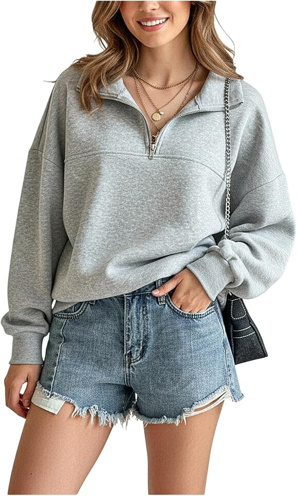 GORGLITTER Women's Quarter Zip Sweatshirt Trendy Long Sleeve Oversized Pullover Tops Y2k Fall Out... | Amazon (CA)
