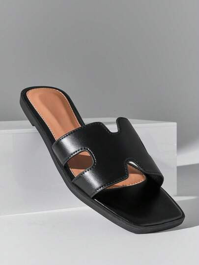 SHUZIA Ladies' Solid Color Casual Flat Sandals, Versatile Style Holiday Vacay Vibe For Summer Shoes Spring Shoes Spring Break Easter Vacation Shoes Casual Shoes Beach Shoes Mother's Day Present For Christmas Valentine's Day | SHEIN