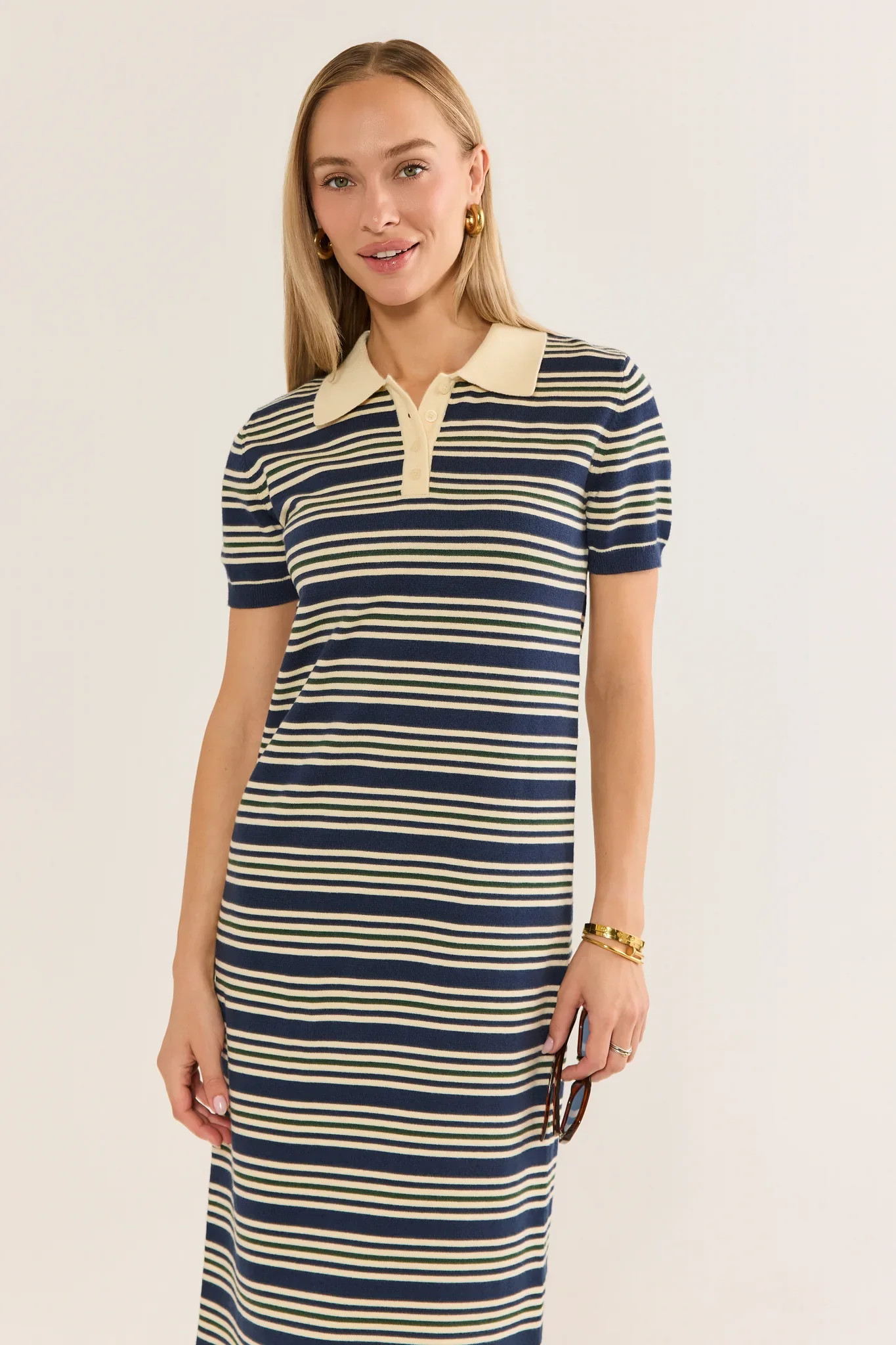 Navy Striped Collared Shirt Midi Dress | Avara