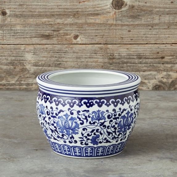 Blue & White Ceramic Planter, Small | Williams-Sonoma