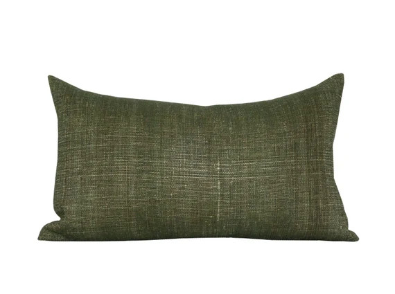 Pillow Cover Rustic Solids Olive Lumbar Woven Solid Spark - Etsy | Etsy (US)