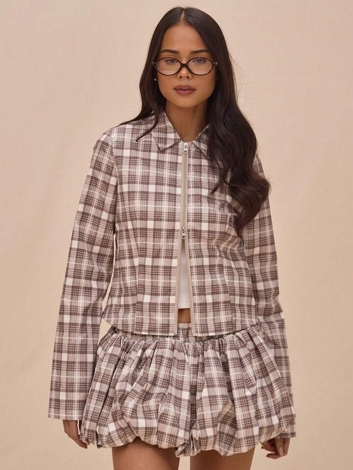 MUSERA Women Skirts Puff Ball Plait Checkered Nylon Spring Summer Cute | SHEIN