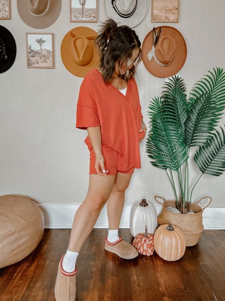 At home outfit idea. Lounge at home style. Work from home outfit. Stay at home outfit inspo. Lounge set wearing medium + has pockets! Slippers size up one size! 

#LTKSeasonal #LTKCon #LTKU