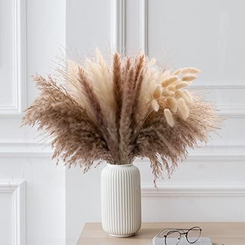 Amazon.com: 110Pcs/5 Various Natural Dried Pampas Grass Décor Boho Plants with Reed, White Brown... | Amazon (US)
