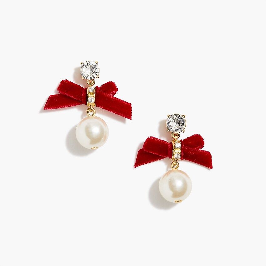 Crystal bow and pearl drop statement earrings | J.Crew Factory