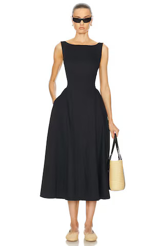 Helsa Stretch Cotton Sateen Midi Dress in Black from Revolve.com | Revolve Clothing (Global)