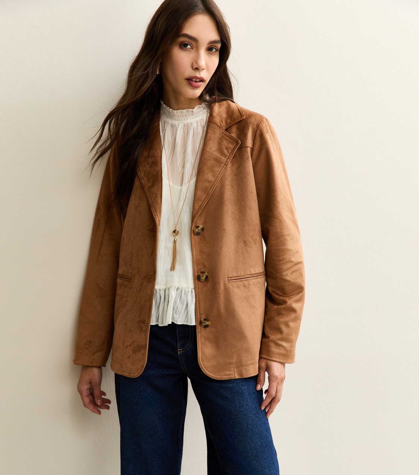 Tan Faux Suede Button Up Jacket | New Look | New Look (UK)