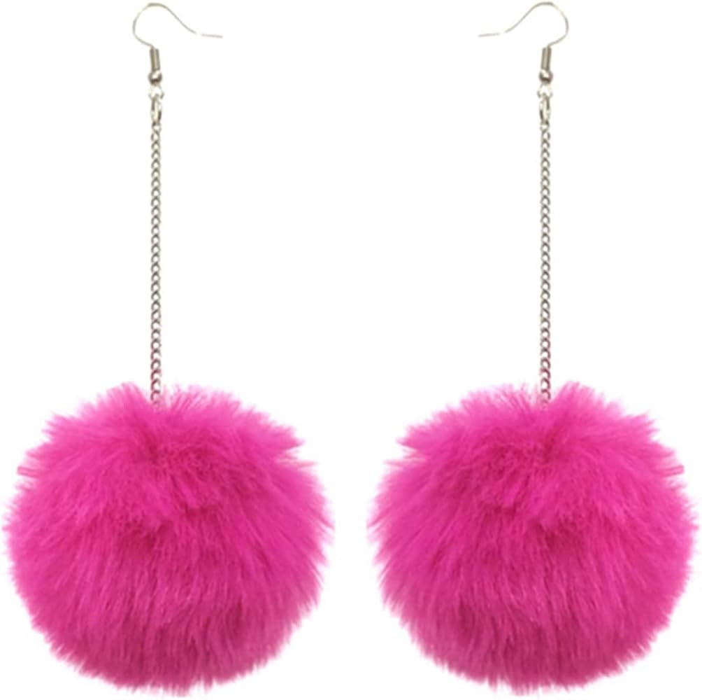 Bohemia Colorful Faux Fur Ball Tassel Earrings Handmade Lightweight Soft Plush Pom Pom Dangle Dro... | Amazon (US)