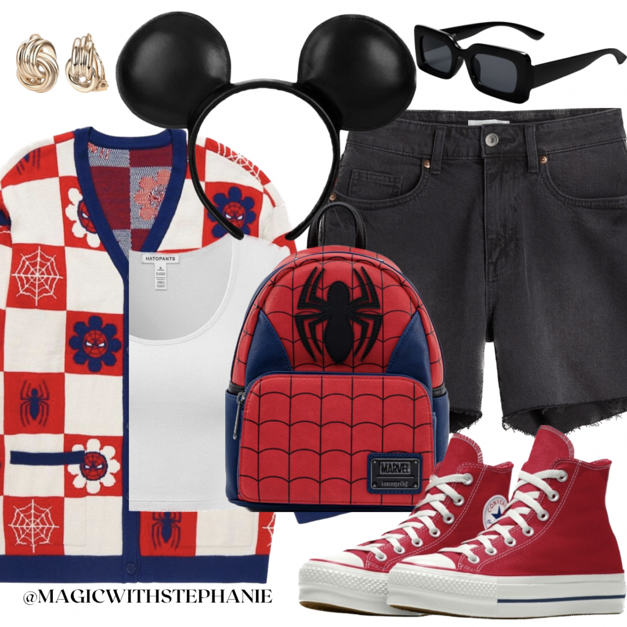 Summer Disney outfit, Spider-Man outfit, Disney style, Disney fashion, black denim shorts, red converse, Spider-Man backpack 

#LTKFind #LTKunder100 #LTKunder50