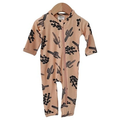 Basic Zip Romper, Nude/Black Cactus | SpearmintLOVE